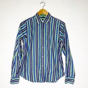 Ralph Lauren Women’s Striped Blue and Green Button Shirt Size Medium